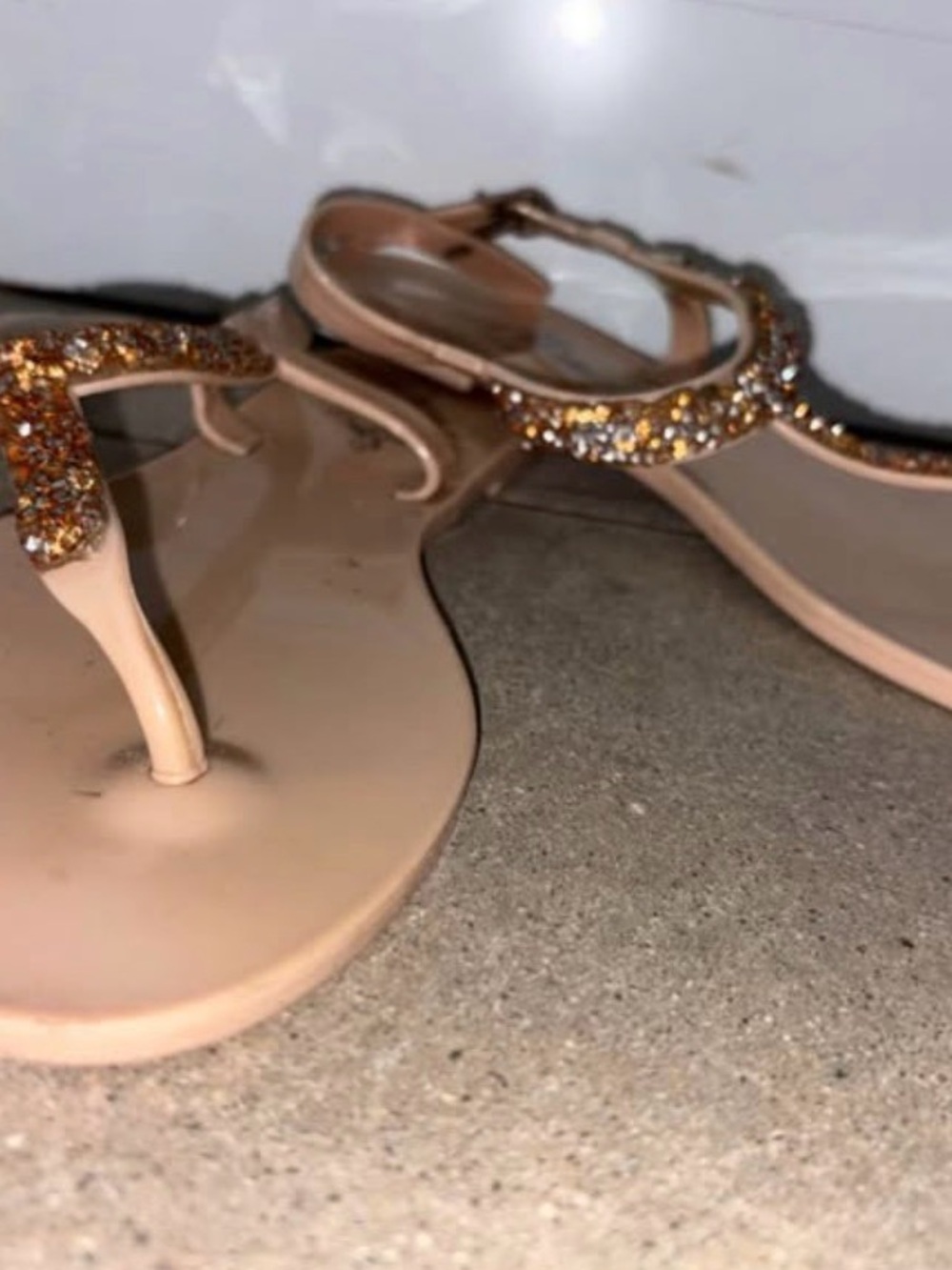 Women's Nude Glitter T-Strap Sandals